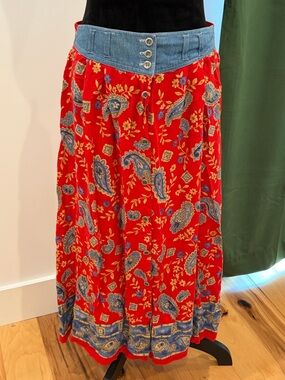 Vintage Red Paisley Maxi Skirt